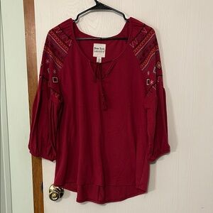New York Laundry Burgundy Peasant Blouse Size XL